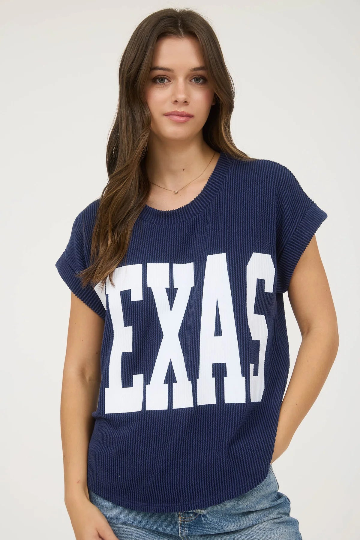 Texas Short Sleeve Knit Top Navy