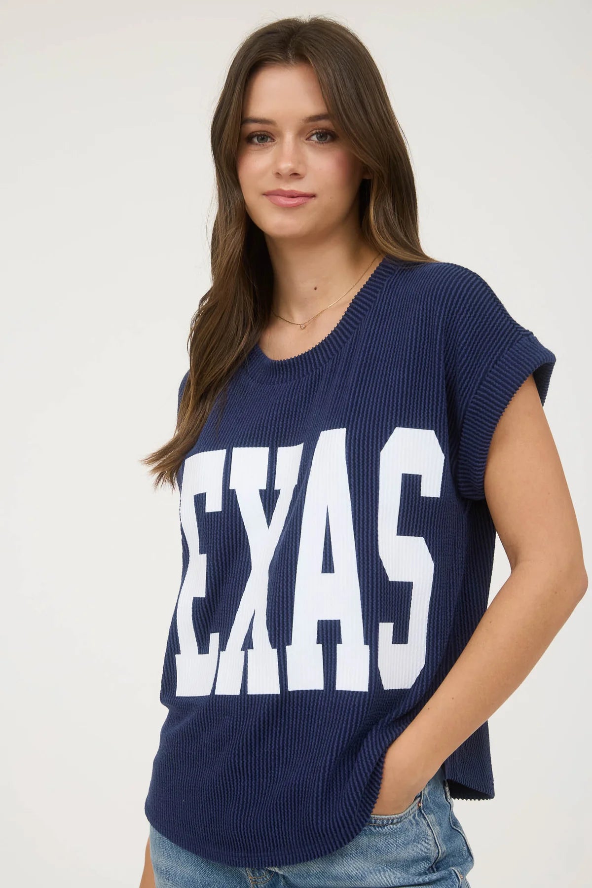 Texas Short Sleeve Knit Top Navy