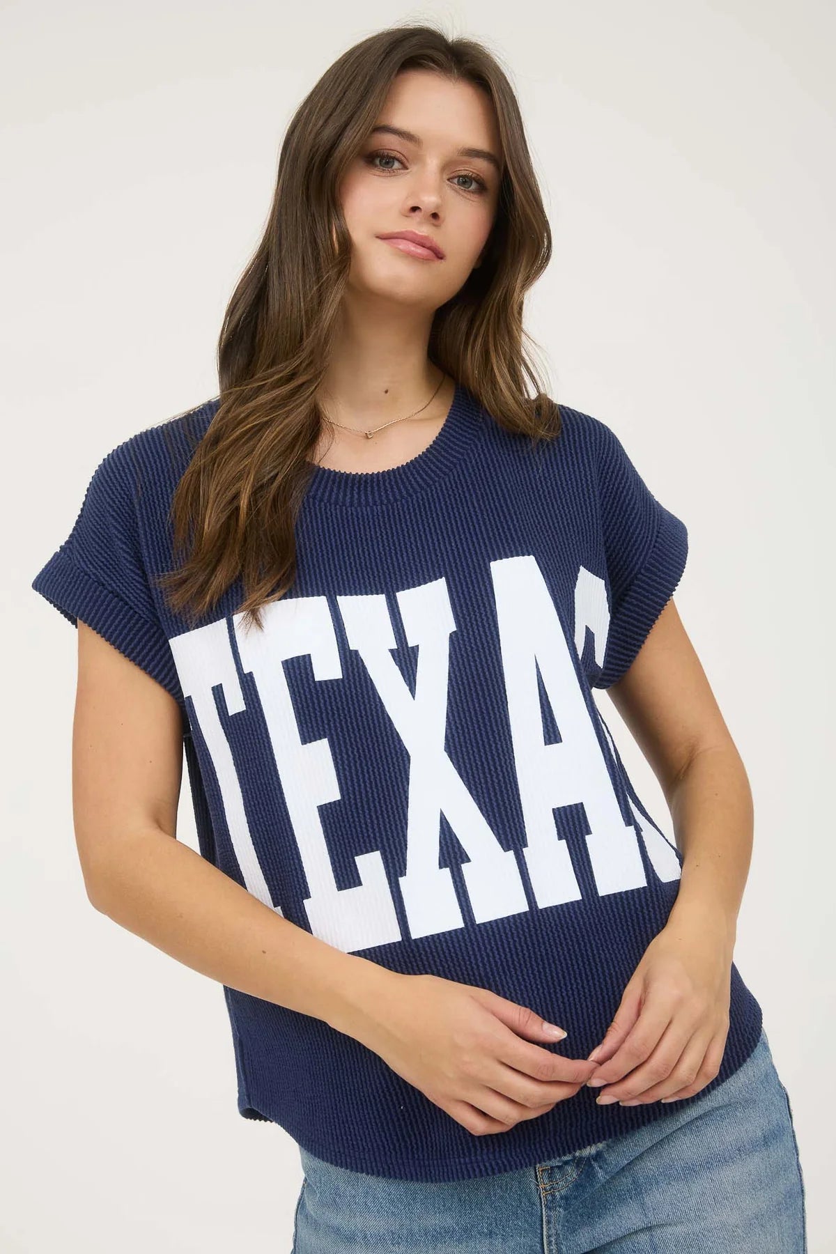Texas Short Sleeve Knit Top Navy