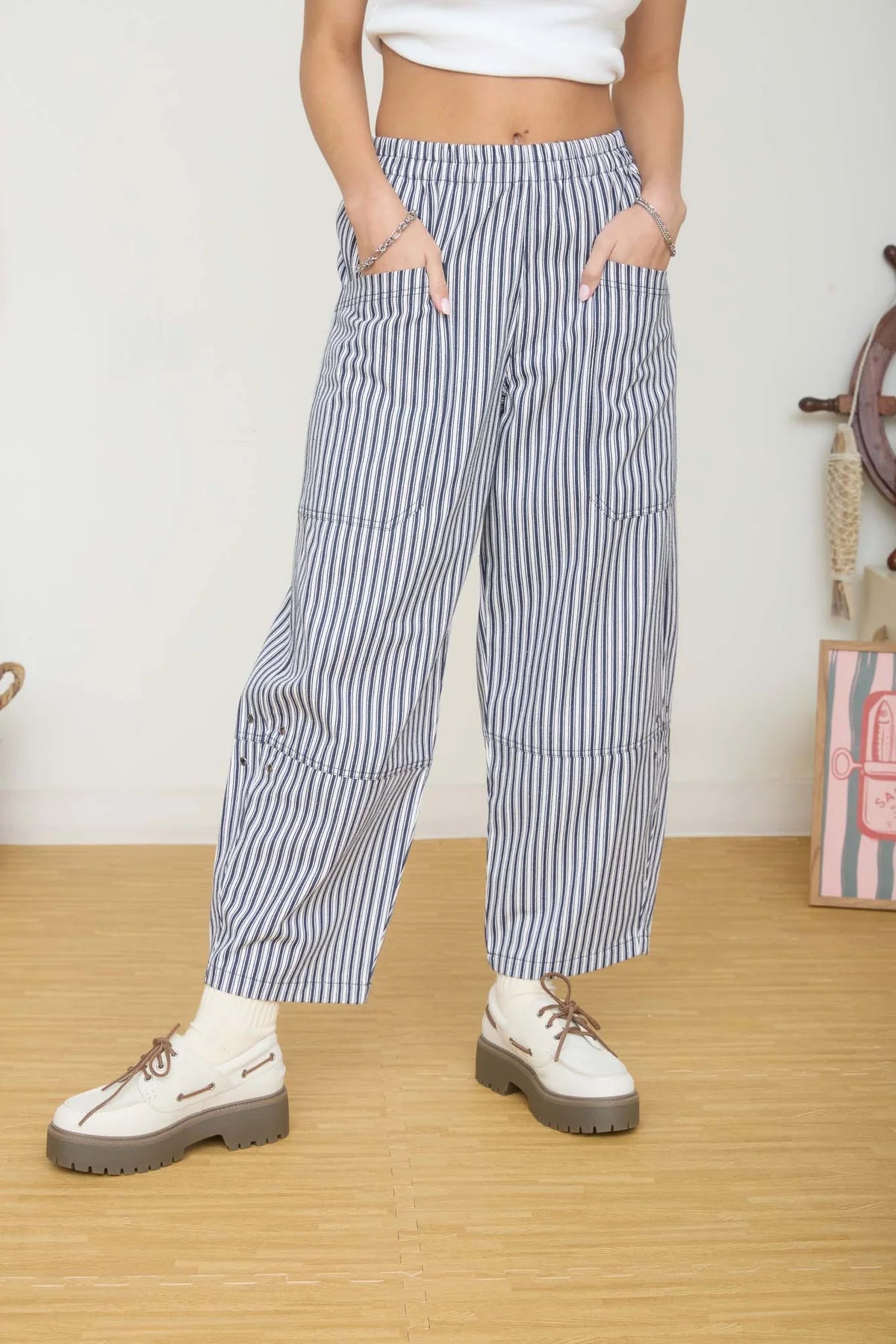 Stripe Pocket Detail Wide Leg Pant