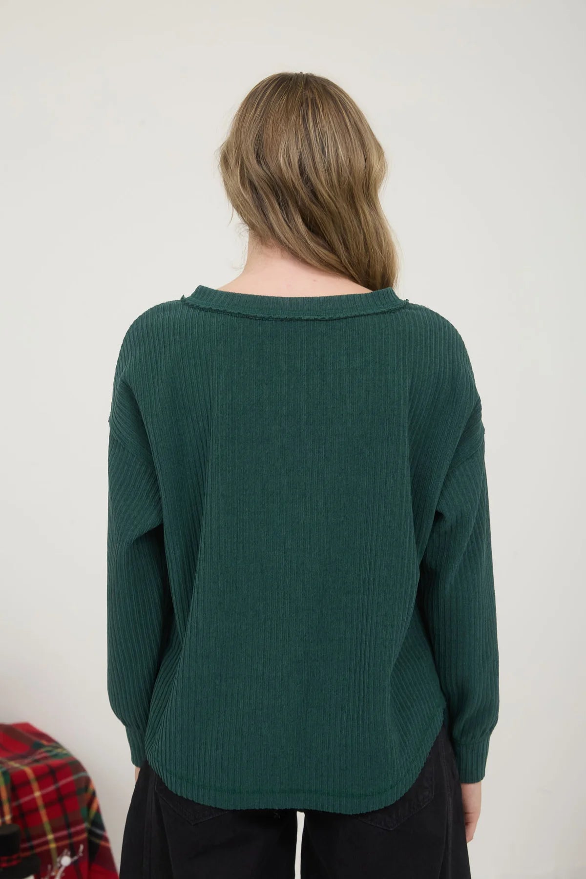 Ribbed Henley Long Sleeve Top Hunter Green