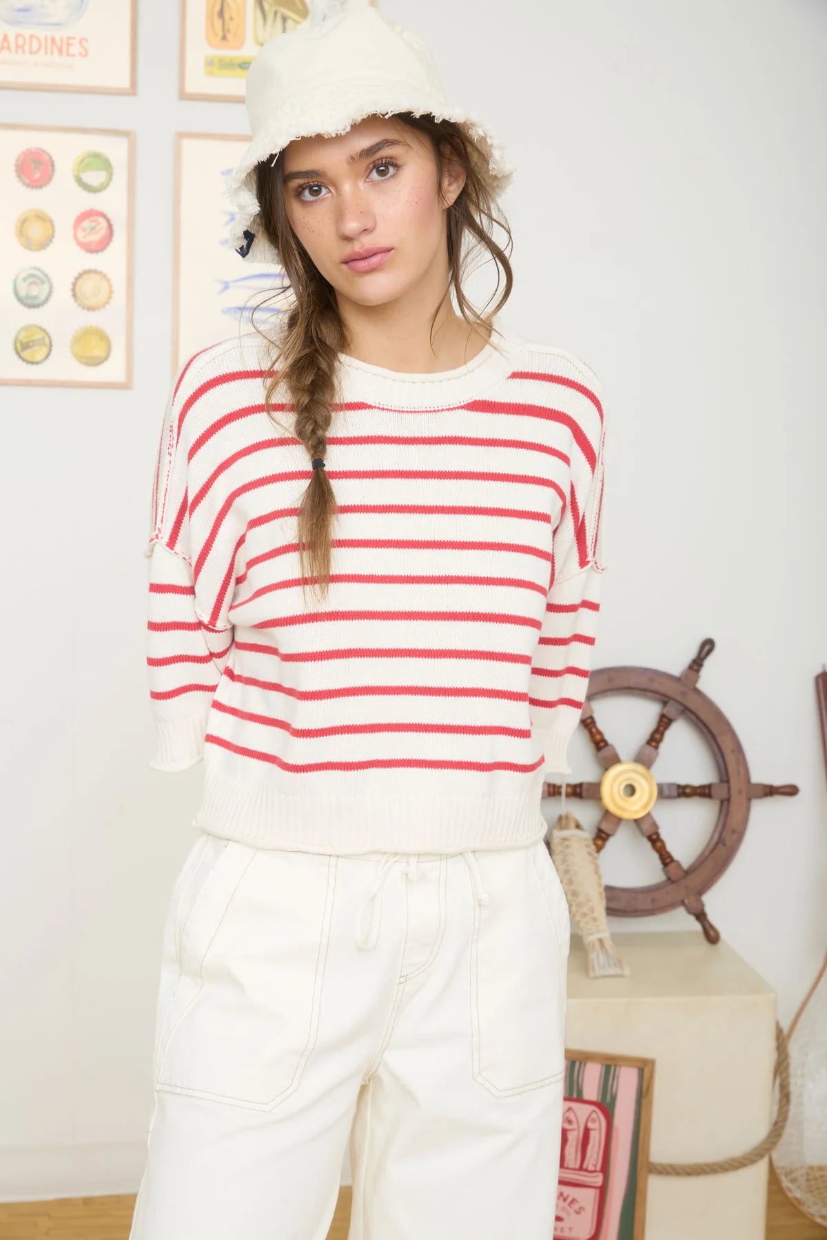 Half Sleeve Striped Sweater