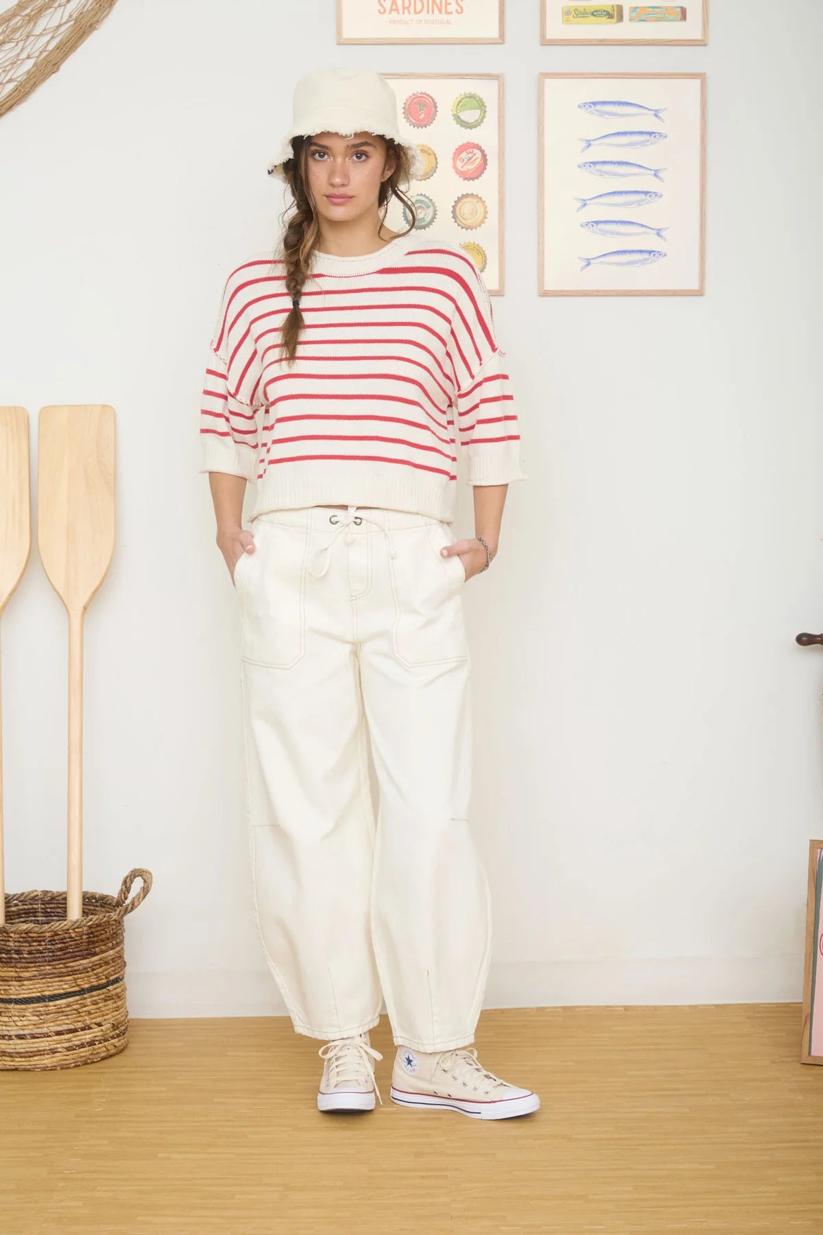 Half Sleeve Striped Sweater