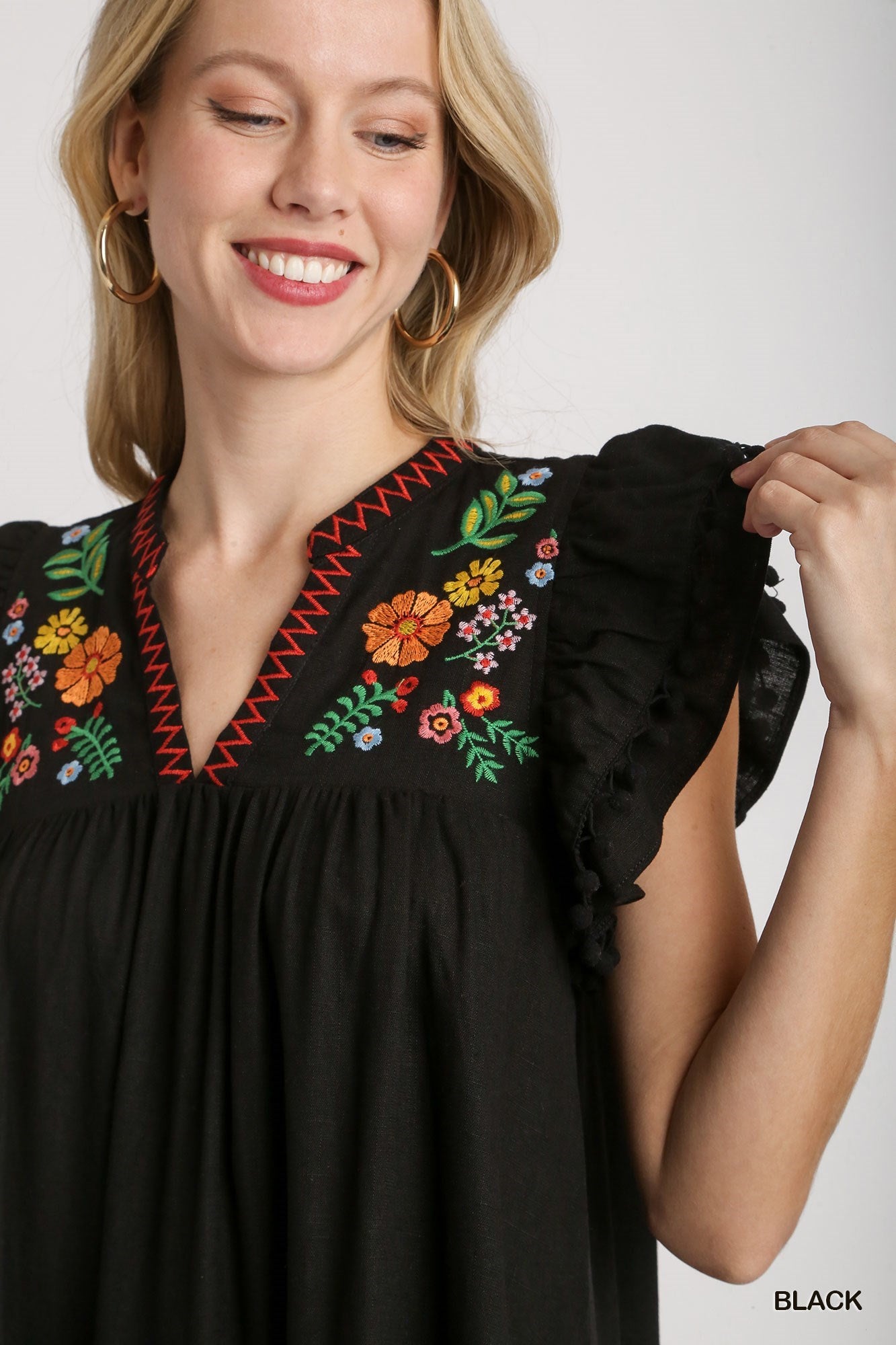 Sale Ruffle Sleeve A-Line Dress w/Embroidery