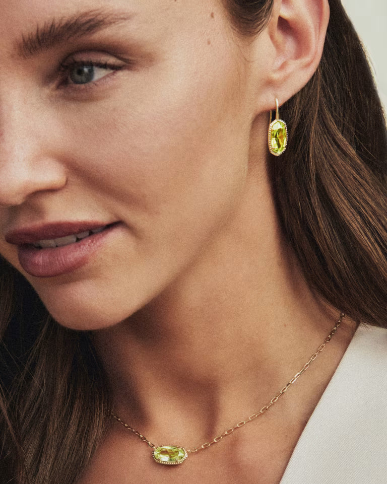 Elisa Luxe Gold Short Pendant Necklace Light Green CZ