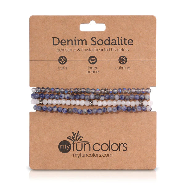 Denim Sodalite Mini Gemstone & Crystal Bracelet Set