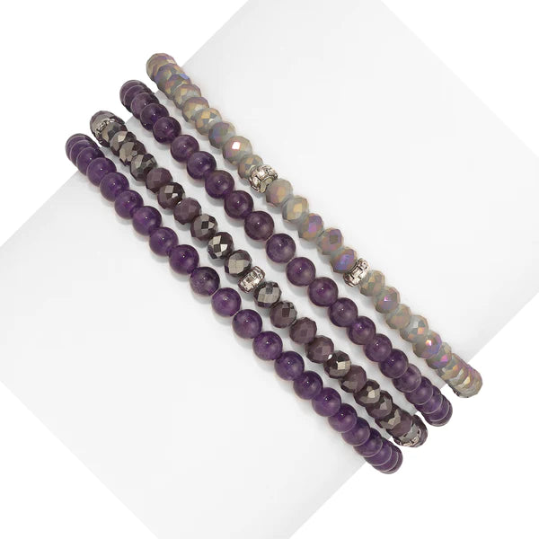 Amethyst Mini Gemstone & Crystal Bracelet Set