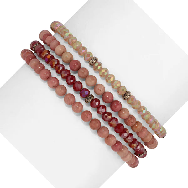 Rhodochrosite Mini Gemstone & Crystal Bracelet Set