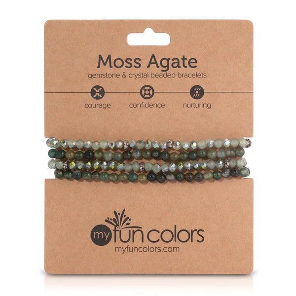 Moss Agate Mini Gemstone & Crystal Bracelet Set