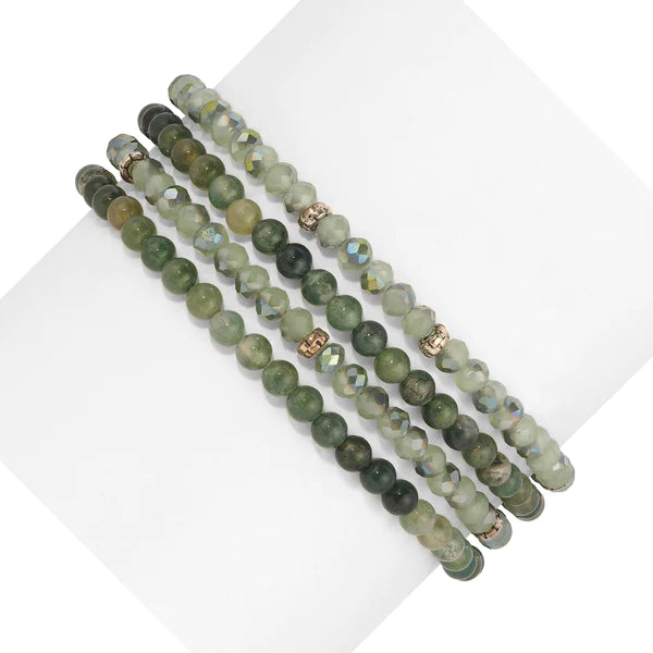 Moss Agate Mini Gemstone & Crystal Bracelet Set
