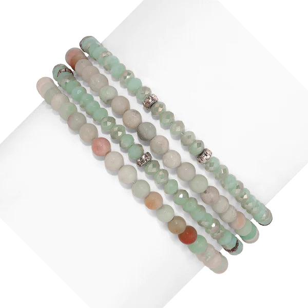 Amazonite Mini Gemstone & Crystal Bracelet Set