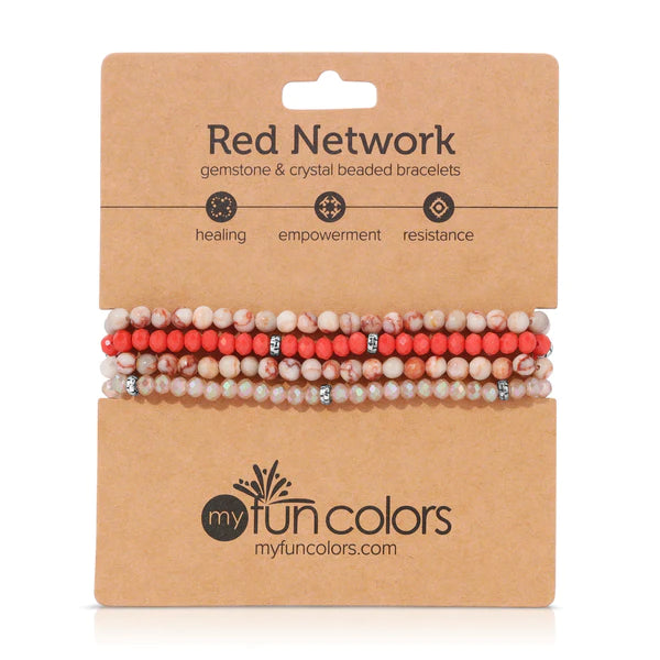 Red Network Mini Gemstone & Crystal Bracelet Set