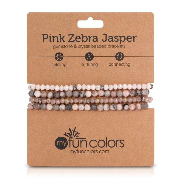 Pink Zebra Jasper Mini Gemstone & Crystal Bracelet Set