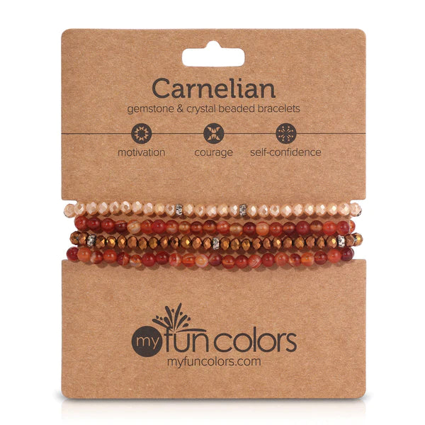 Carnelian Mini Gemstone & Crystal Bracelet Set