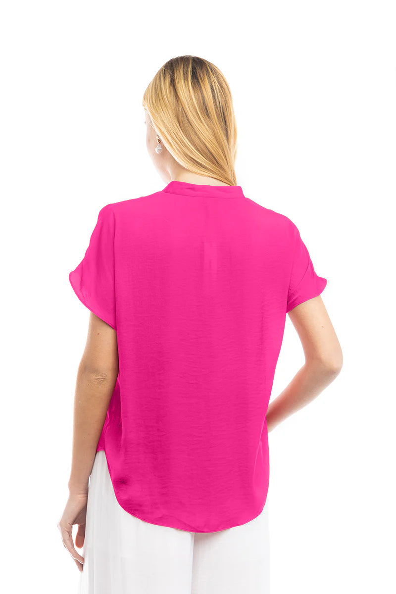 Drop Shoulder Woven Blouse Hot Pink
