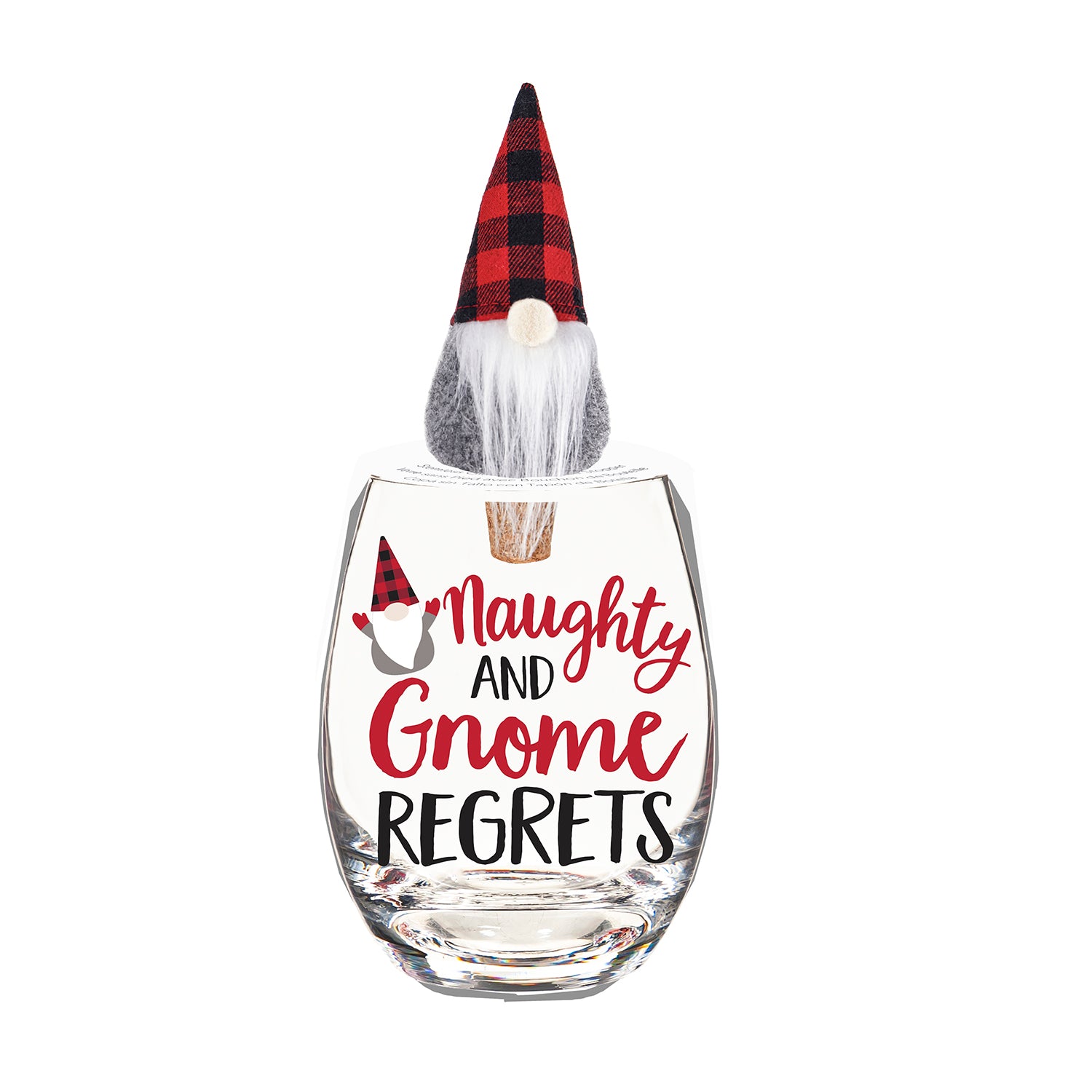 Stemless Wine Glass with Gnome Wine Stopper