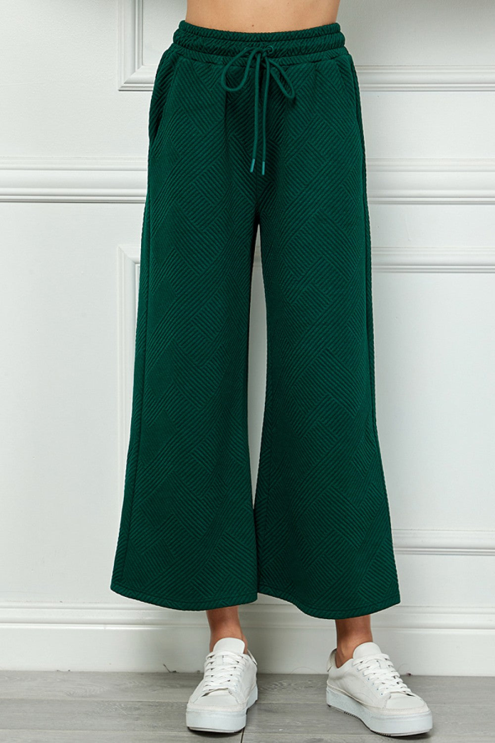 Textured Cropped Wide Leg Pant Forest