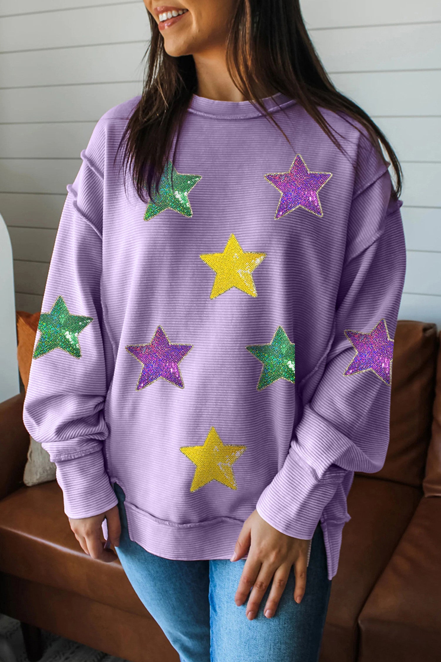 Purple Sequin Star Pattern Top RTS