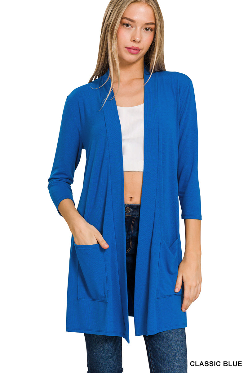 Final Sale Slouchy Pocket Open Cardigan Classic Blue