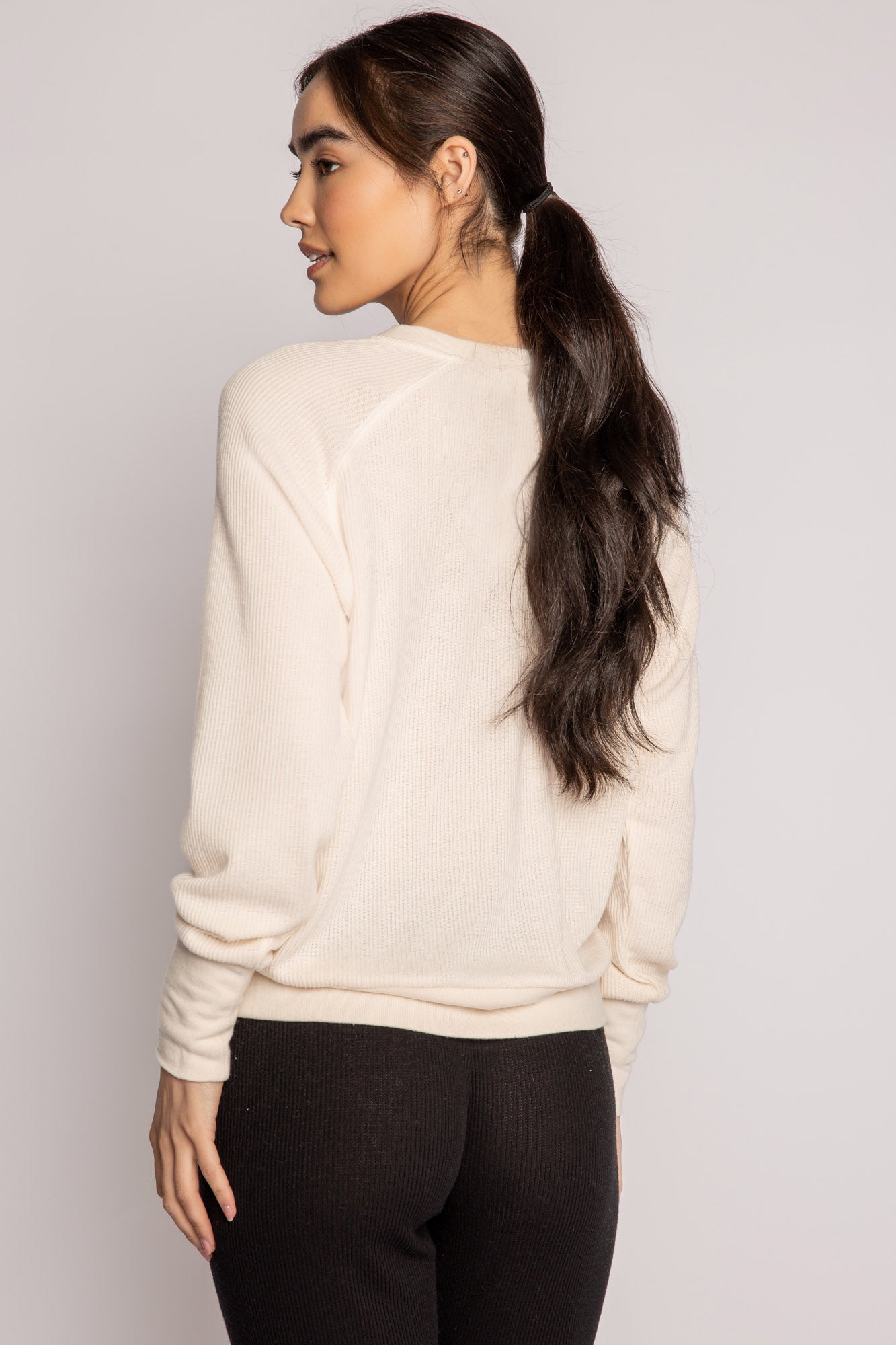 Long Sleeve Textured Knit Top Stone