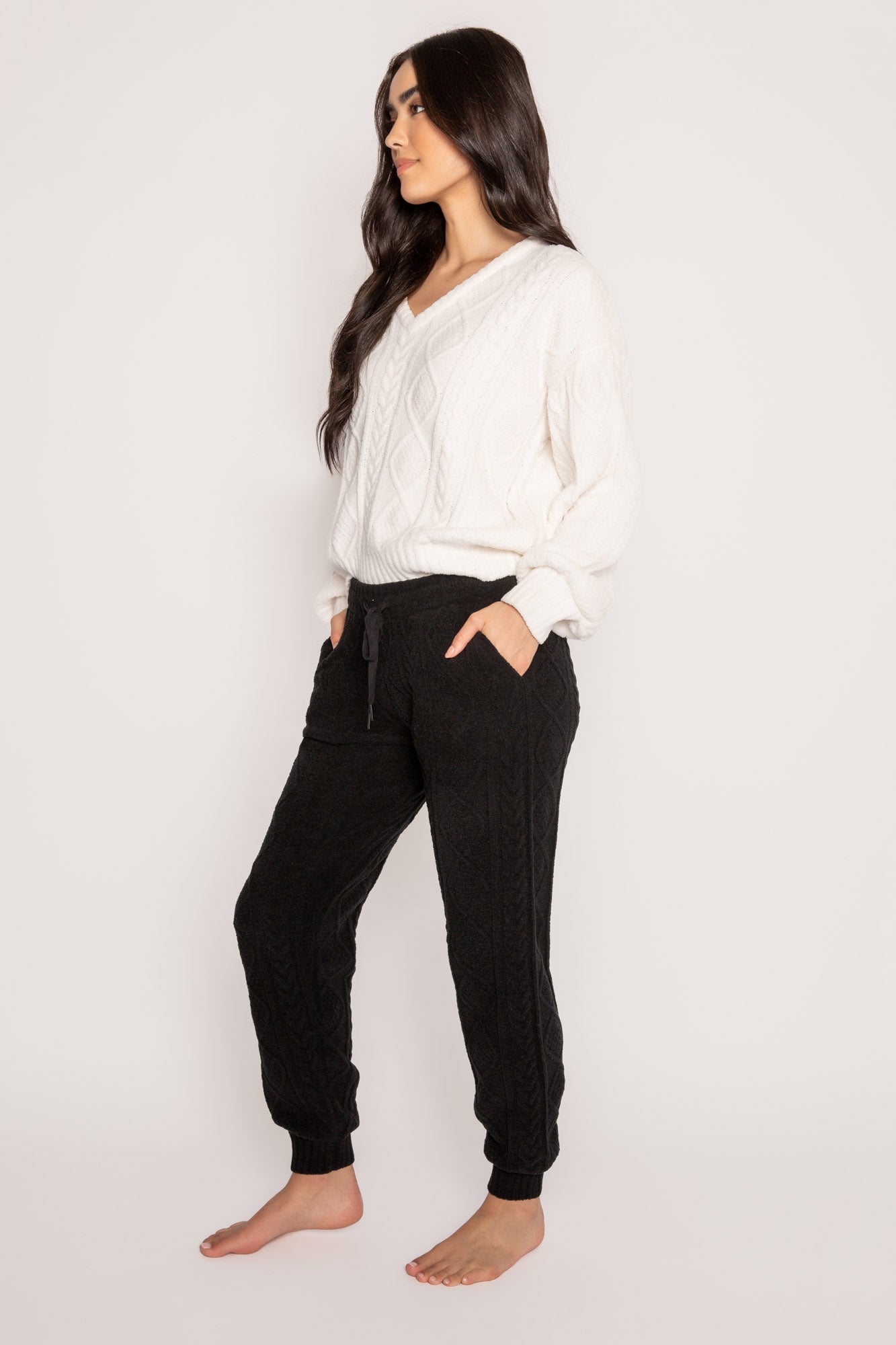 Sale Cable Sweater Banded Jogger Black