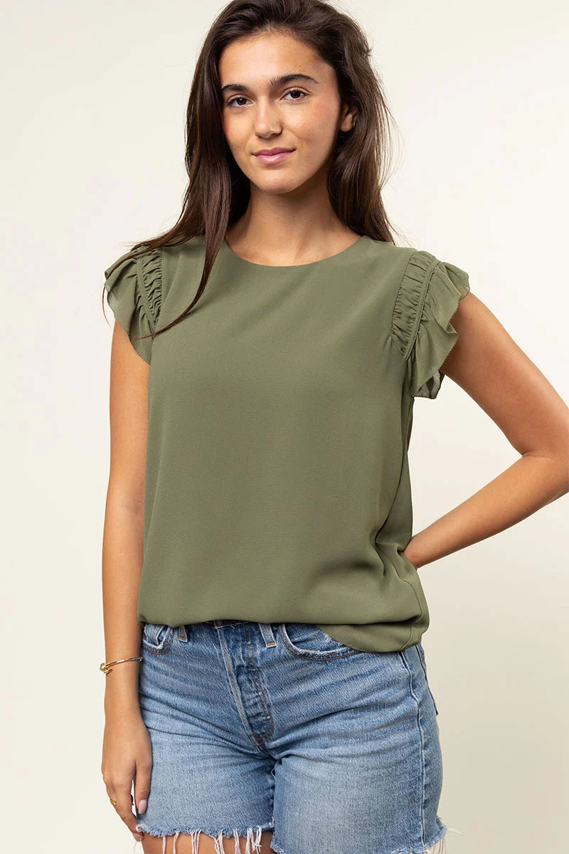 Final Sale Ruffle Shoulder Shell Top Laurel
