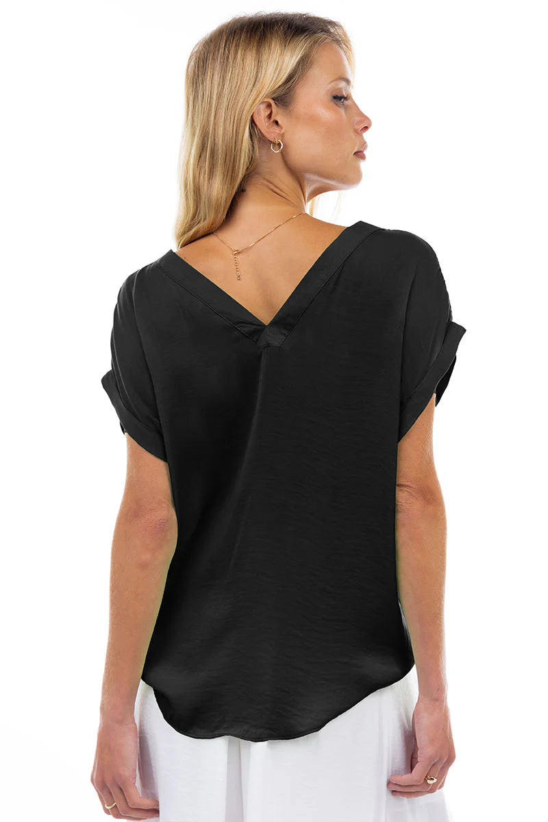 V-Neck Drop Sleeve Top Black