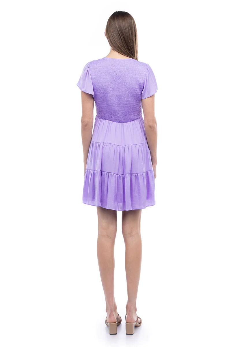 Sale Short Sleeve Smocked Tiered Dress English Lavender