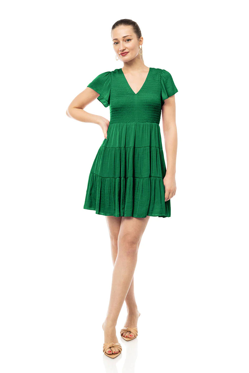 Sale Short Sleeve Smocked Tiered Dress Jade