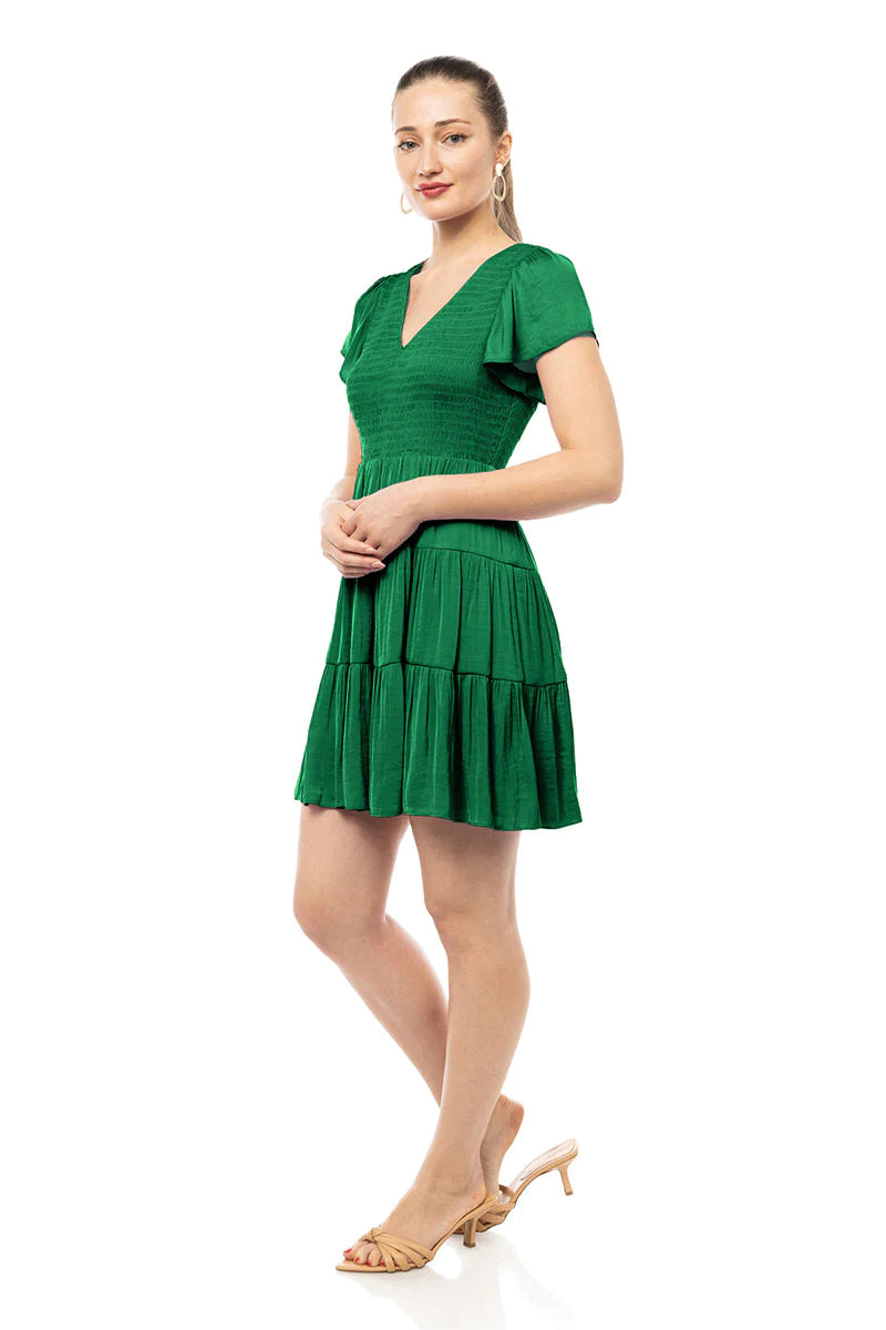 Sale Short Sleeve Smocked Tiered Dress Jade