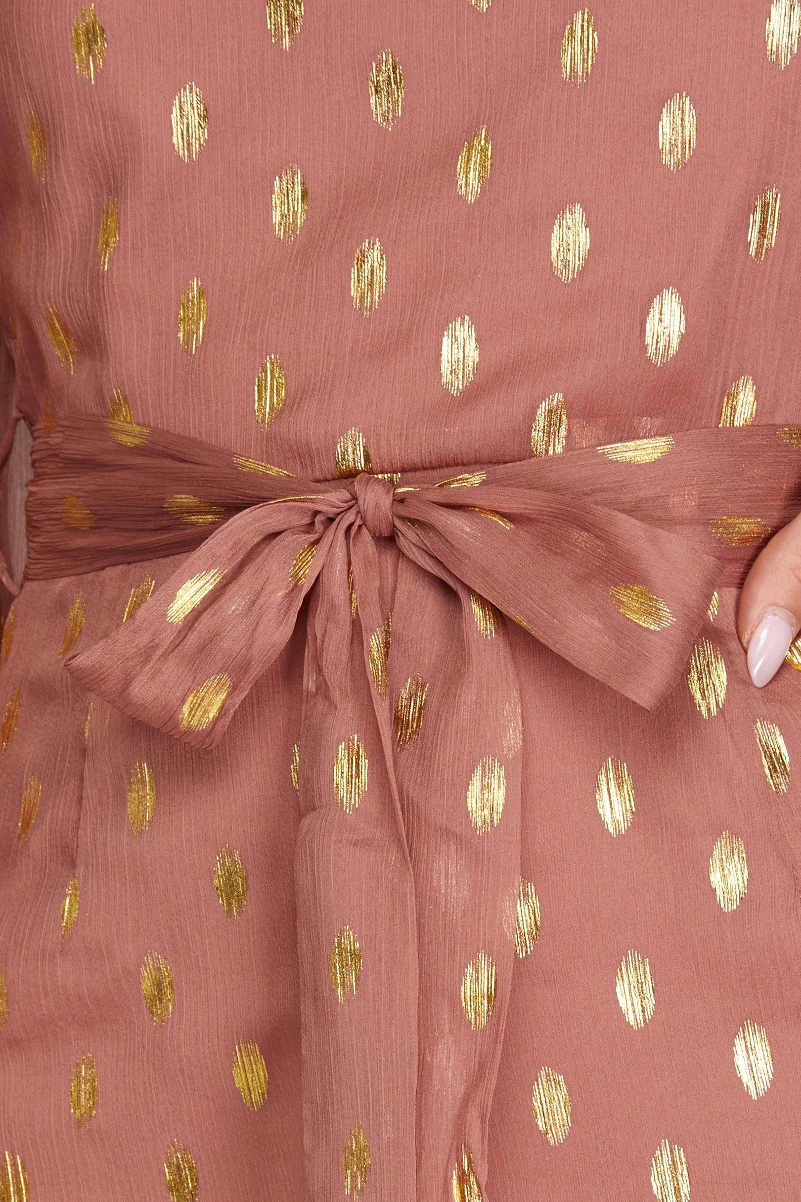 Long Sleeve Gold-Dot Chiffon Dress