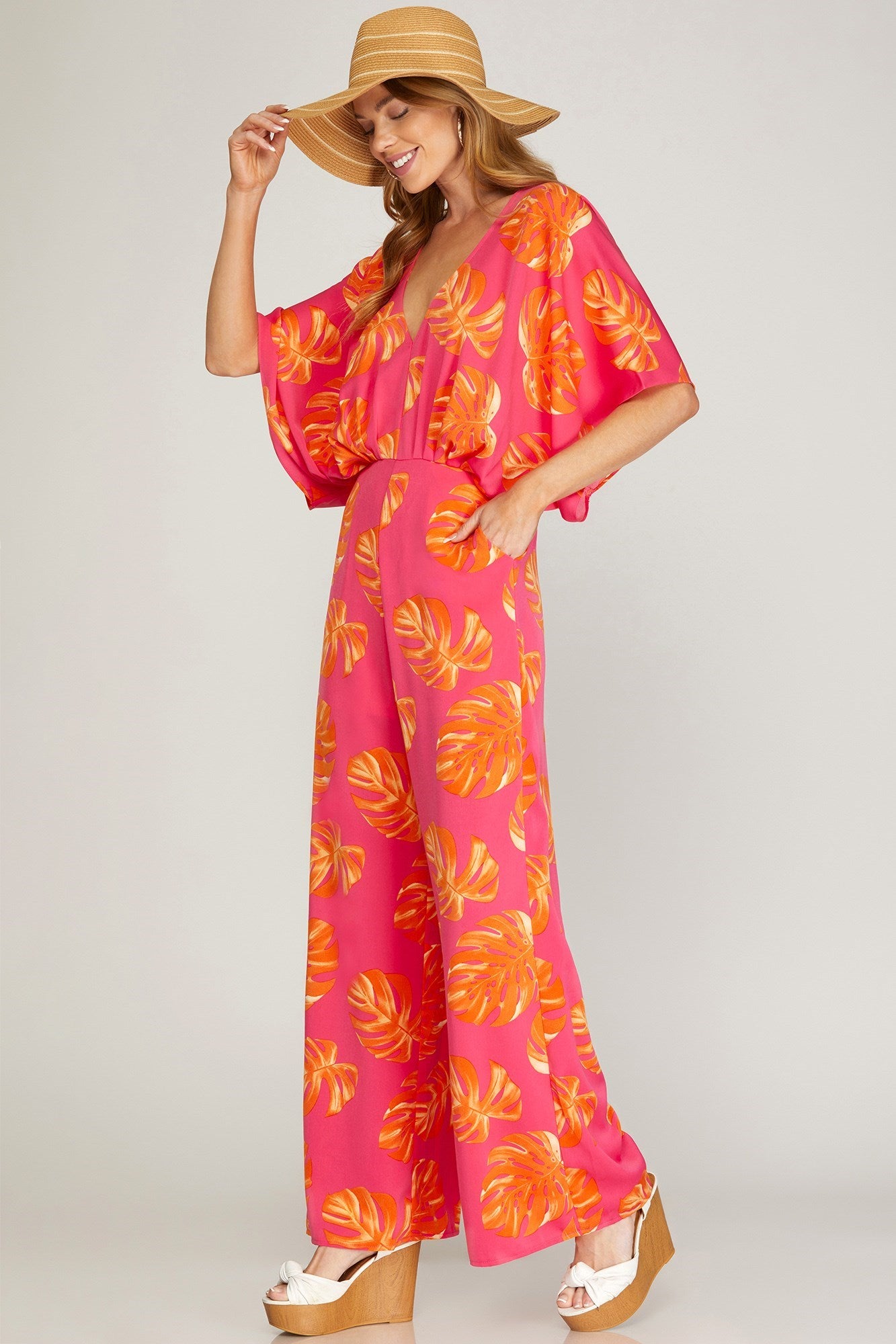 Kimono Sleeve Woven Print Jumpsuit