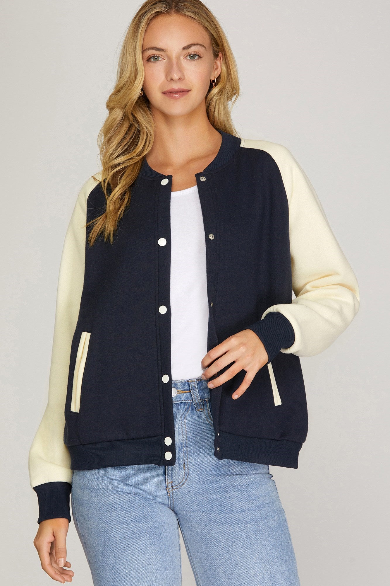 Long Sleeve Knit Fleece Varsity Jacket