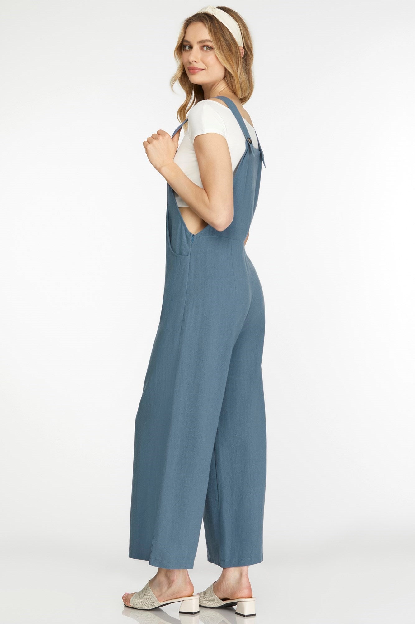 Woven Overall Jumpsuit w/Side Pockets