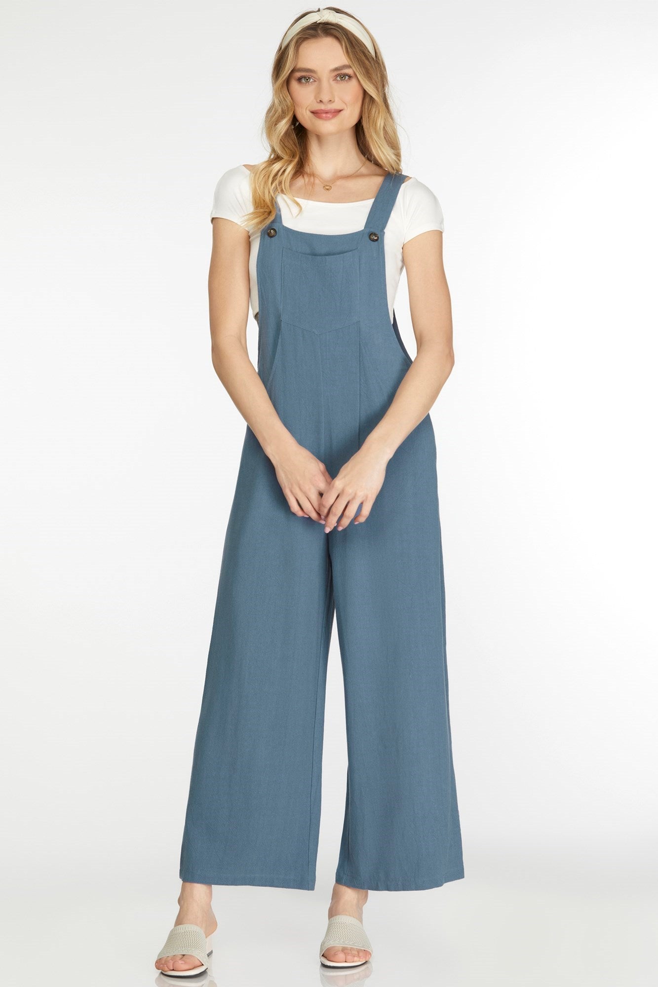 Woven Overall Jumpsuit w/Side Pockets