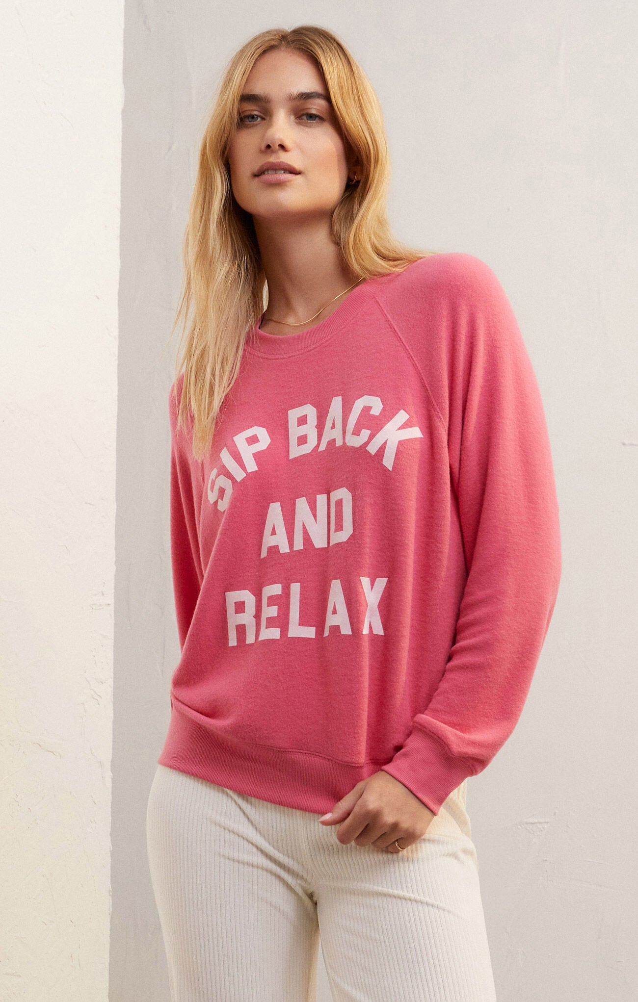 Sale Sip Back and Relax Long Sleeve Top Pink