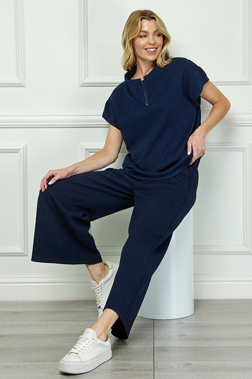 Sale Textured Half Zip Top Navy