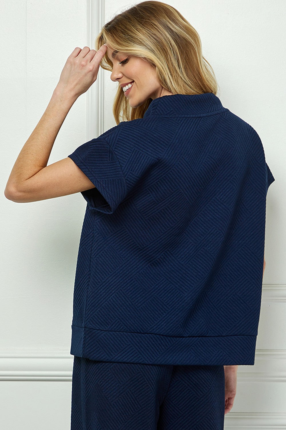 Sale Textured Half Zip Top Navy