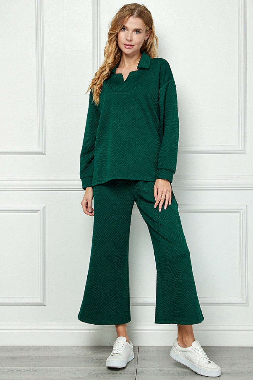 Textured Cropped Wide Leg Pant Forest