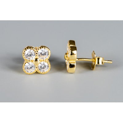 Tami Flower Rhinestone Stud Earrings in Silver or Gold
