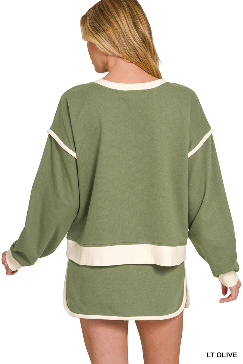 French Terry Drop Shoulder Pullover & Skort Set