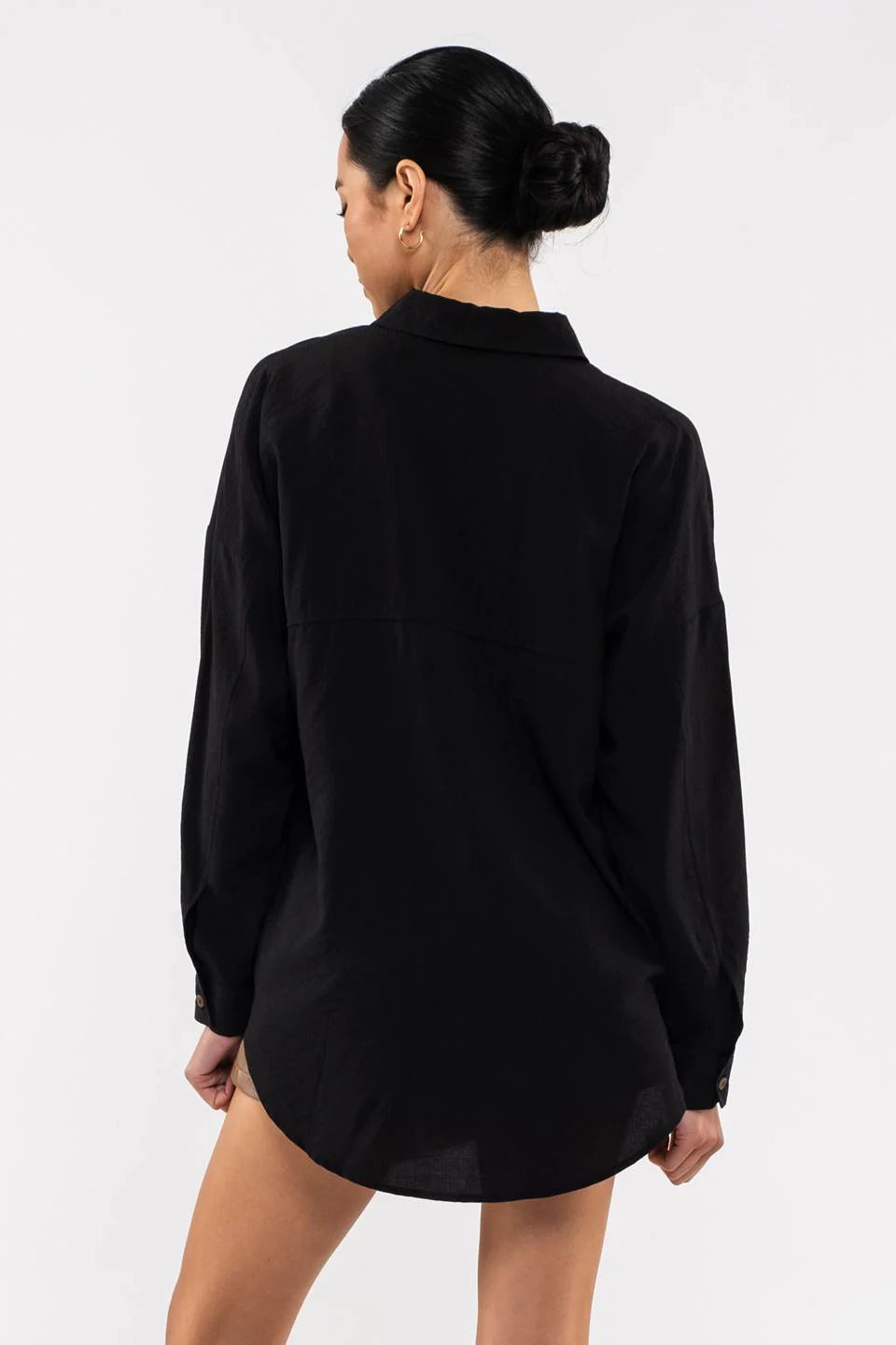 Final Sale Collared Button Down Long Sleeve Top Black