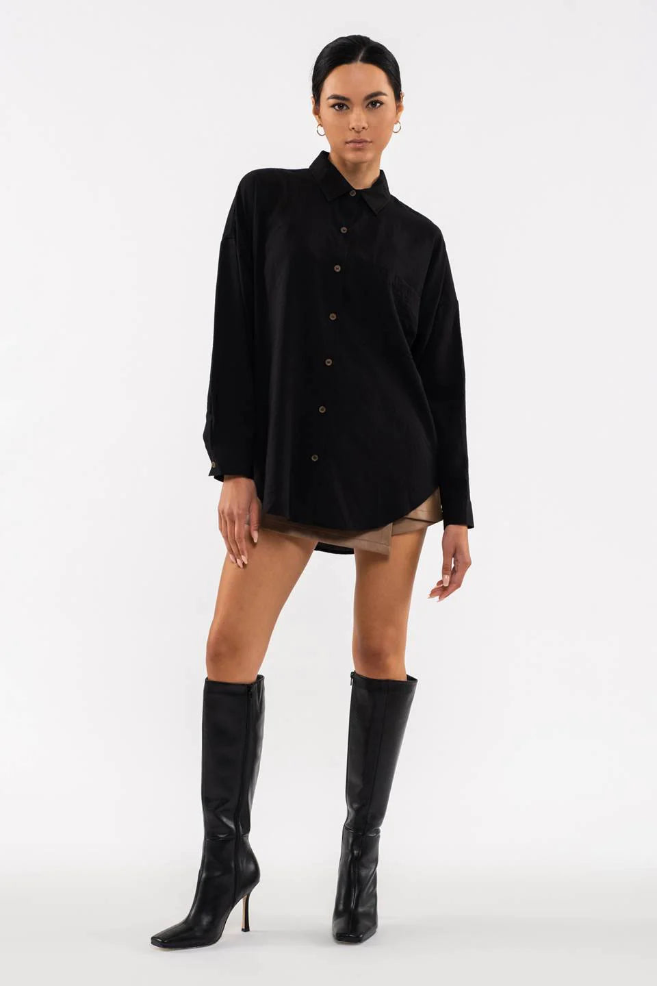 Final Sale Collared Button Down Long Sleeve Top Black