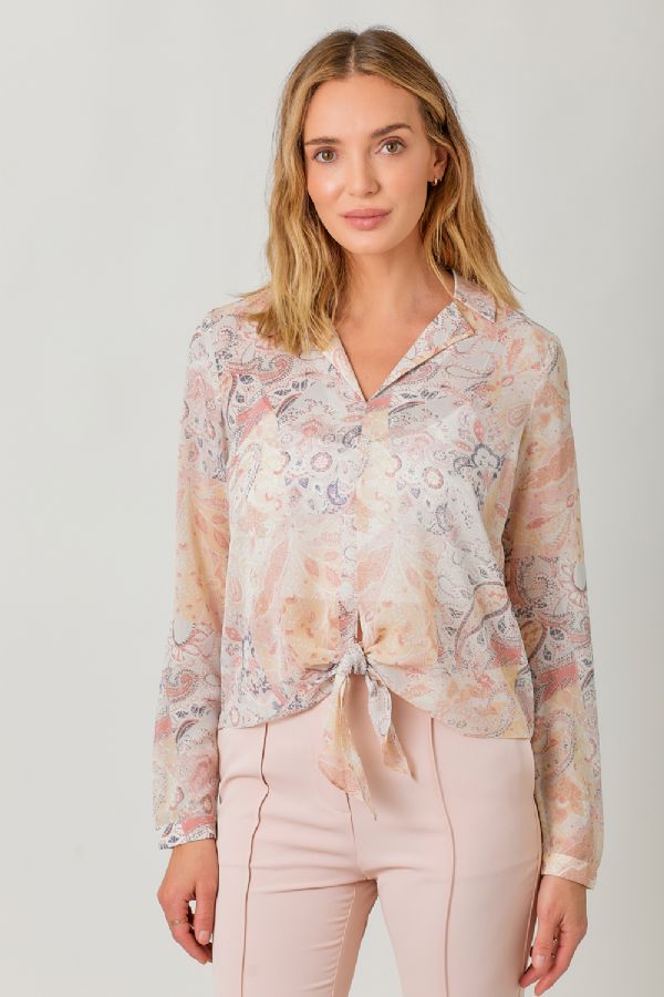Tie Front Printed Blouse