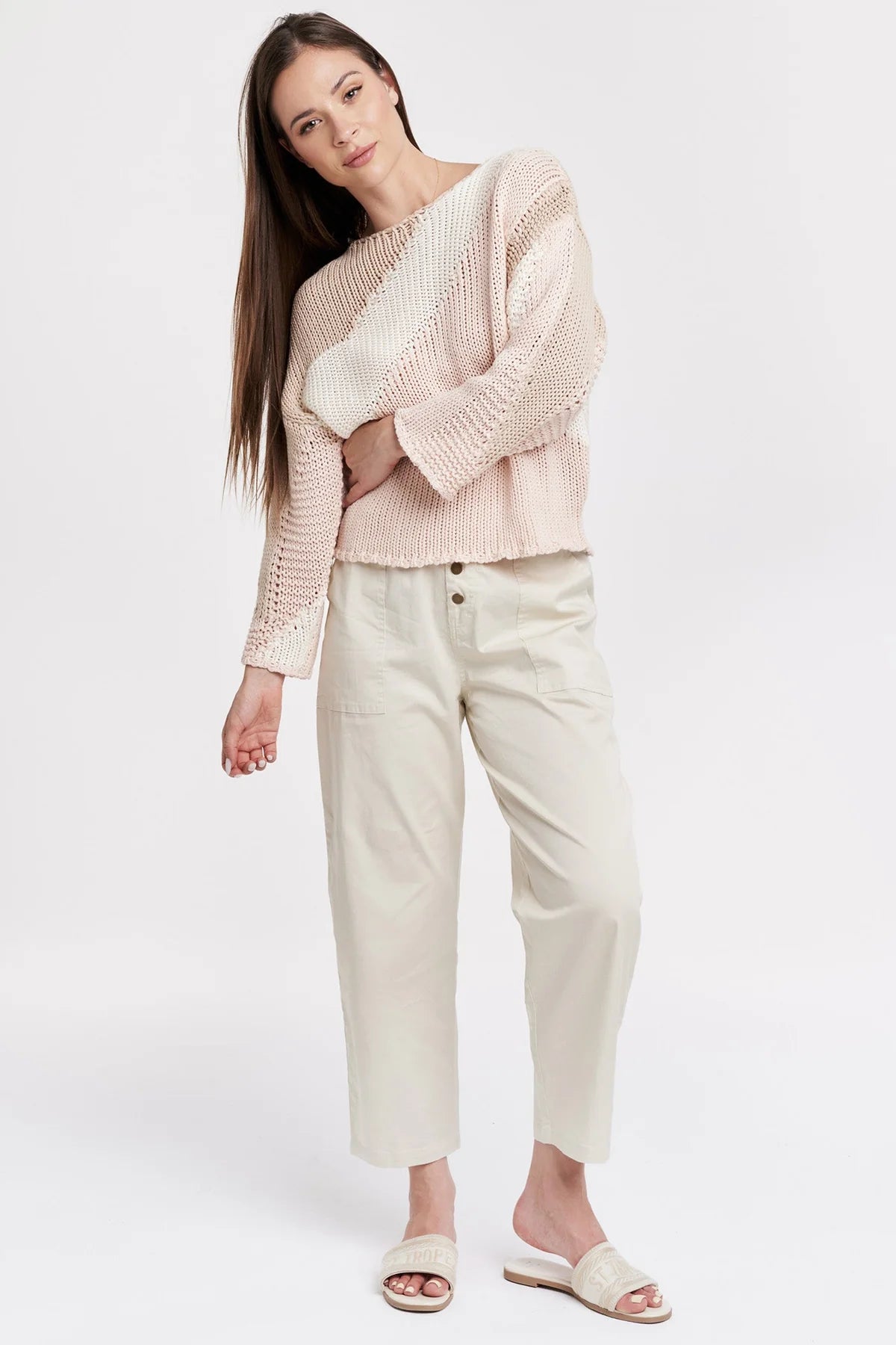 Final Sale Azaria Round Neck Color block Sweater