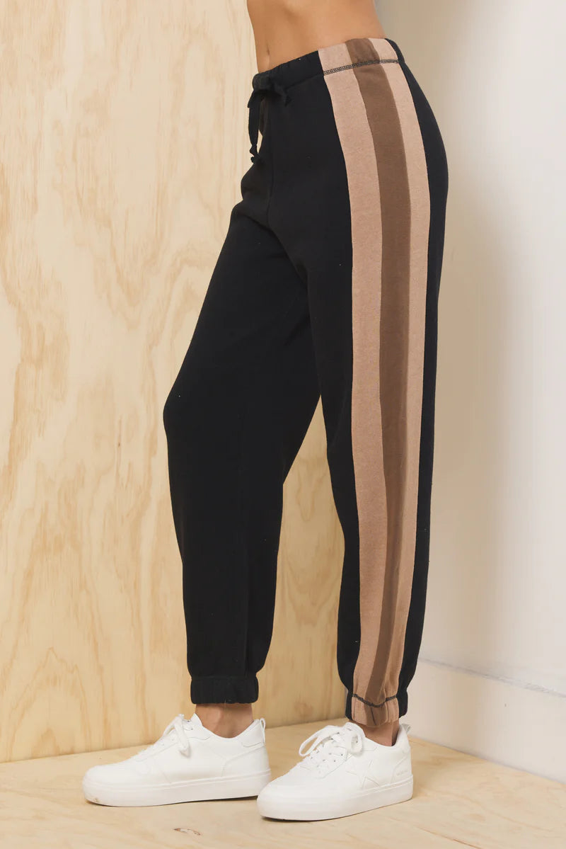 Color Block Burnout Fleece Jogger Black w/Tan