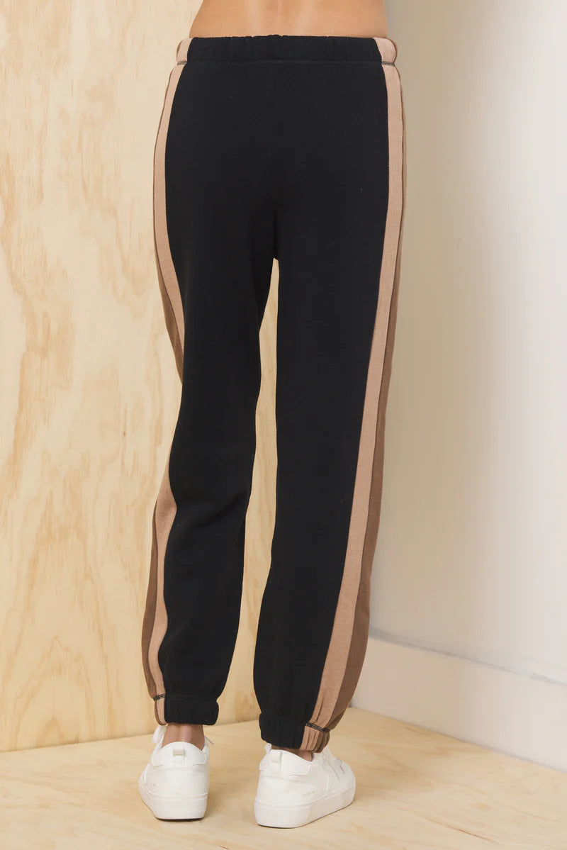 Color Block Burnout Fleece Jogger Black w/Tan