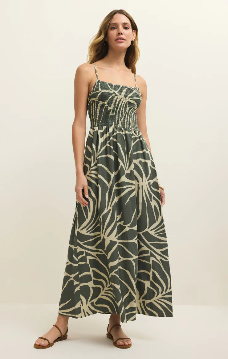Bayside Tova Palm Midi Dress Tea Leaf
