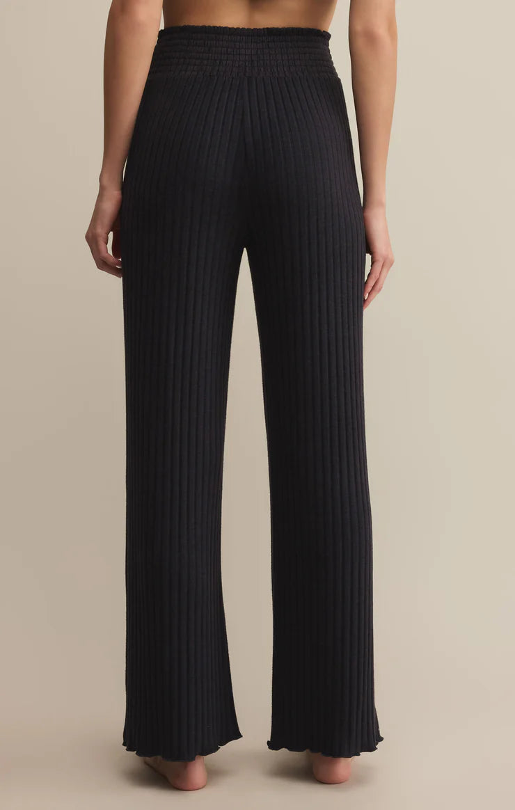 Dawn Smocked Rib Pant Black Sand