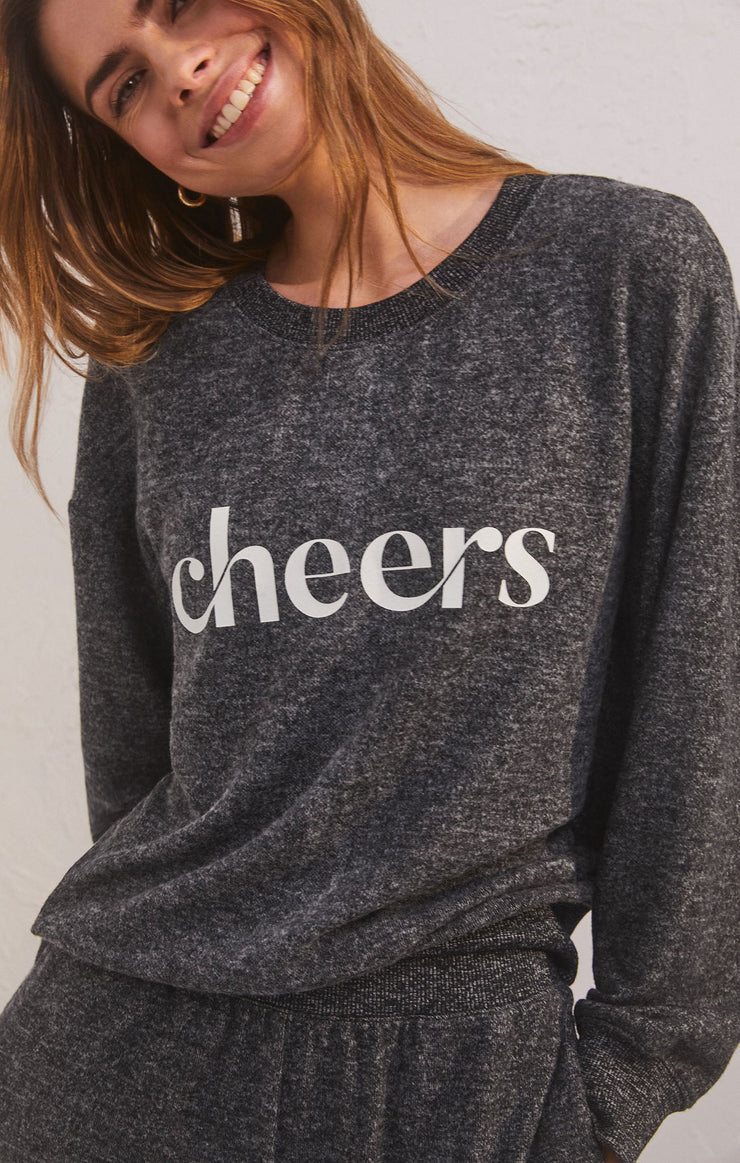 Cheers Relaxed Long Sleeve Top Heather Black
